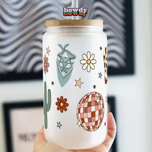 Western Disco Daisy Glass Tumbler with Lid and Plastic and Glass Straws