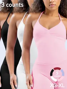 3 Pcs Impact Longline Strappy Top Fitness Sports Yoga Impact Gymwear Tanks Women Workout Sportswear Activewear Outdoor Running Tops