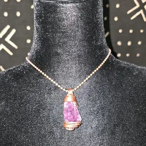 Copper-wrapped Amethyst Cluster Pendant on Copper Chain