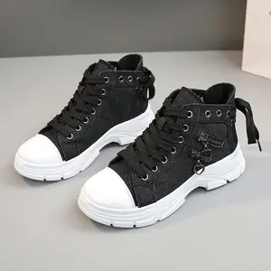 Ladies' Thick soled Shoes - Casual high top lace up shoes with thick sole, thick sole heel, and arch support, featuring a year-round casual street style, round toe, cushioned EVA insole and arch support, durable rubber outsole