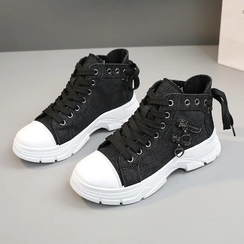 Ladies' Thick soled Shoes Casual high top lace up shoes with thick sole, thick sole heel, and arch support, featuring a year round casual street style, round toe, cushioned EVA insole and arch support, durable rubber outsole