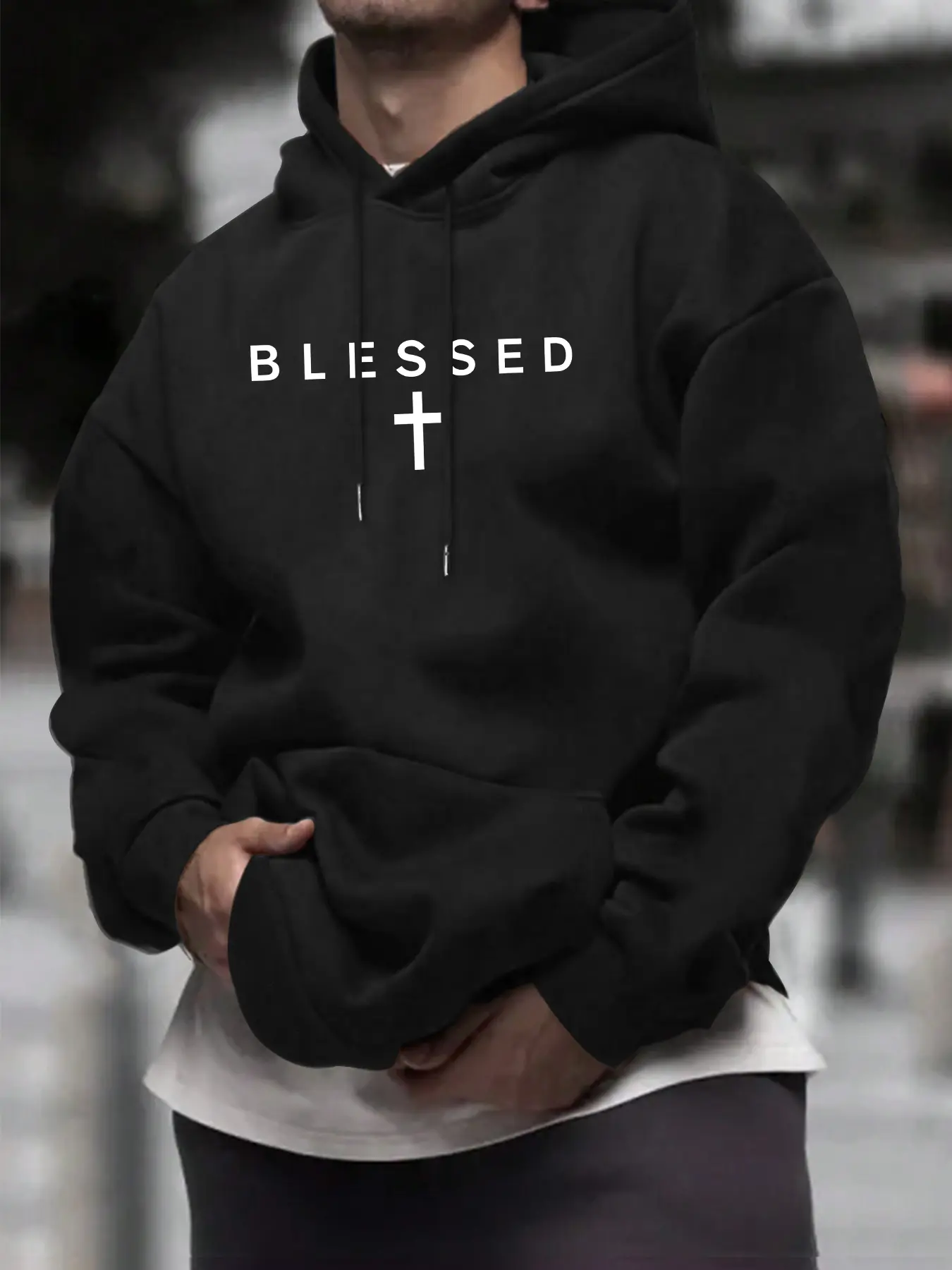 Men's Casual Loose Hooded Sweatshirt with Letter Print, Fleece Lined Pullover for Fall & Winter, Outdoor Wear, Casual Printed Sweatshirt Hoodie, Comfortable Fit, Casual Fashion Sweatshirt