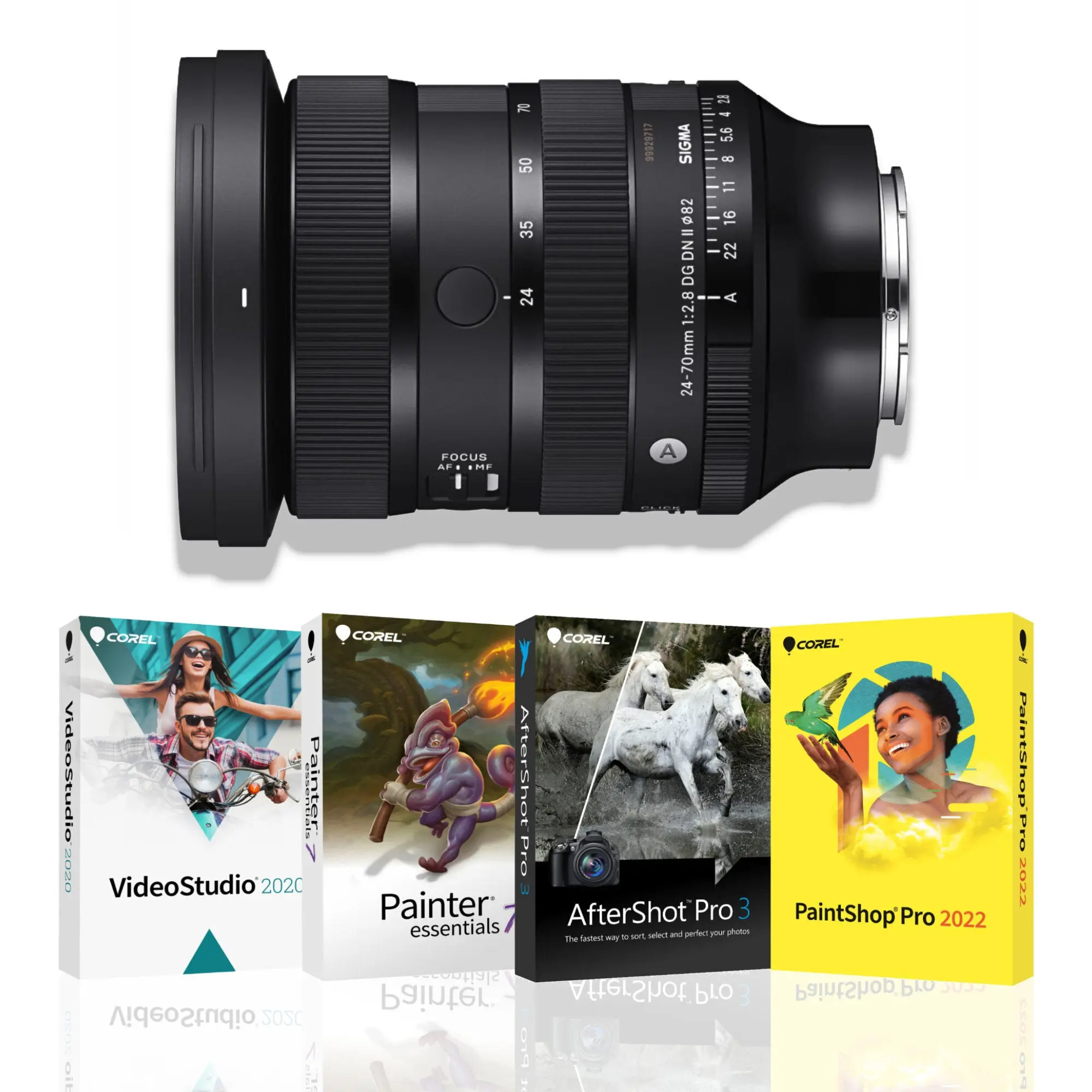 Sigma 24-70MM F2.8 DG DN II ART Camera Lens for Sony E Mount, Included Corel 4-Software OEM Photo and Video Editing Bundle for Photographers (High Sharpness, Water-Resistant)
