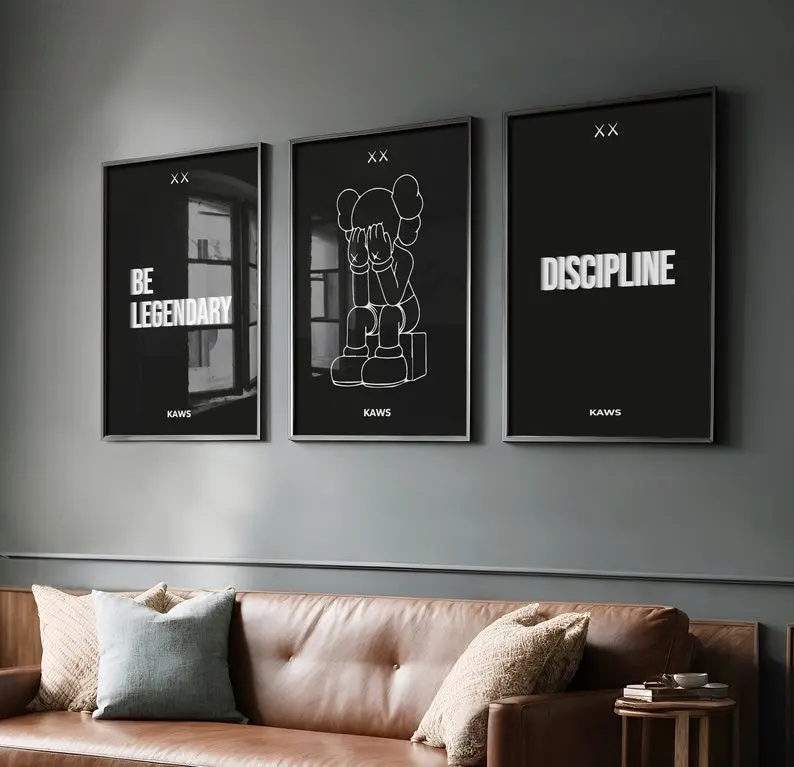 Set of 3 Kawssss Poster, White DESIGN, Kawssss Wall Art, Set of 3 Kawwwsss Decoration
