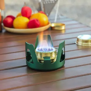 Portable Mini Alcohol Stove for Outdoor Backpacking Camping Fishing Lightweight Liquid Solid Fuel Burner with Kettle for Boiling Water Cooking