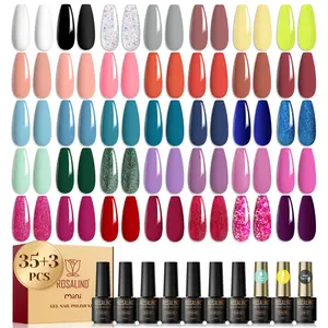 ROSALIND 35Colors Gel Nail Polish with 3pcs Base Coat Glossy and Matte Top Coat Classic Colorful Glitter Clear Nail Gel Requires UV Lamp Cure for Manicure Beginners Nail Art Design