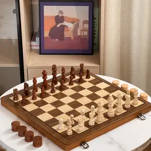 High-Quality Wooden Chess Checkers Combo |  Home Decor | Perfect Gift for Game Lovers, Holiday Present, Valentine’s Day Gift, Brain Teaser Toy, WoodenChessSet BoardGameNight ValentineGiftIdeas TravelGames FamilyFunToys