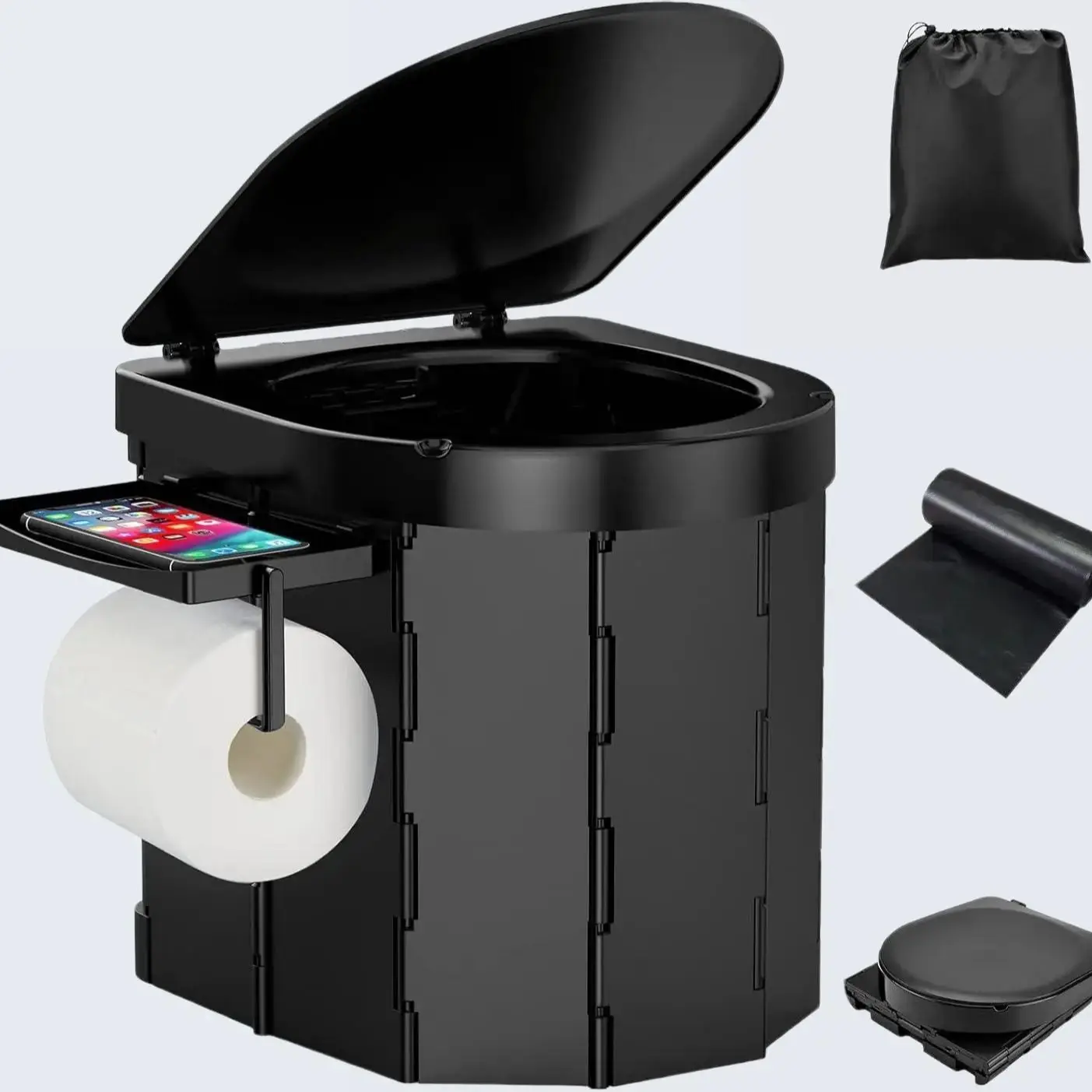 PAHTTO Upgrade Portable Camping Toilet for Adults with Lid and Retractable Toilet Paper Holder,Waterproof Porta Potty with Carry Bag for Camping，travel flooding toilet