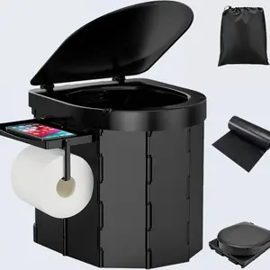 PAHTTO Upgrade Portable Camping Toilet for Adults with Lid and Retractable Toilet Paper Holder,Waterproof Porta Potty with Carry Bag for Camping，travel flooding toilet