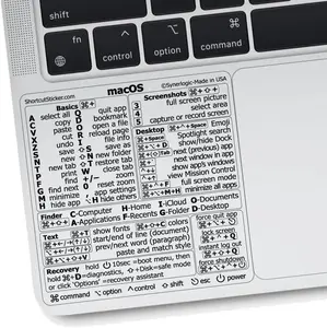 Synerlogic Mac OS Keyboard Shortcuts Sticker | Laminated Vinyl Cheatsheet for MacBook | Essential 2025 MacOS Shortcuts | Clear/Black Design for Easy Reference | Perfect for Laptop Users