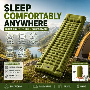 Ultralight Inflatable Camping Sleeping Pad with Built-in 1-ft Pump, Integrated Pillow, Extra-Thick Nylon+TPU Wave Chamber Mat, Compact Fold, Connects Easily for Double Bed, Camping Essential Gear for Backpacking & Car Camping