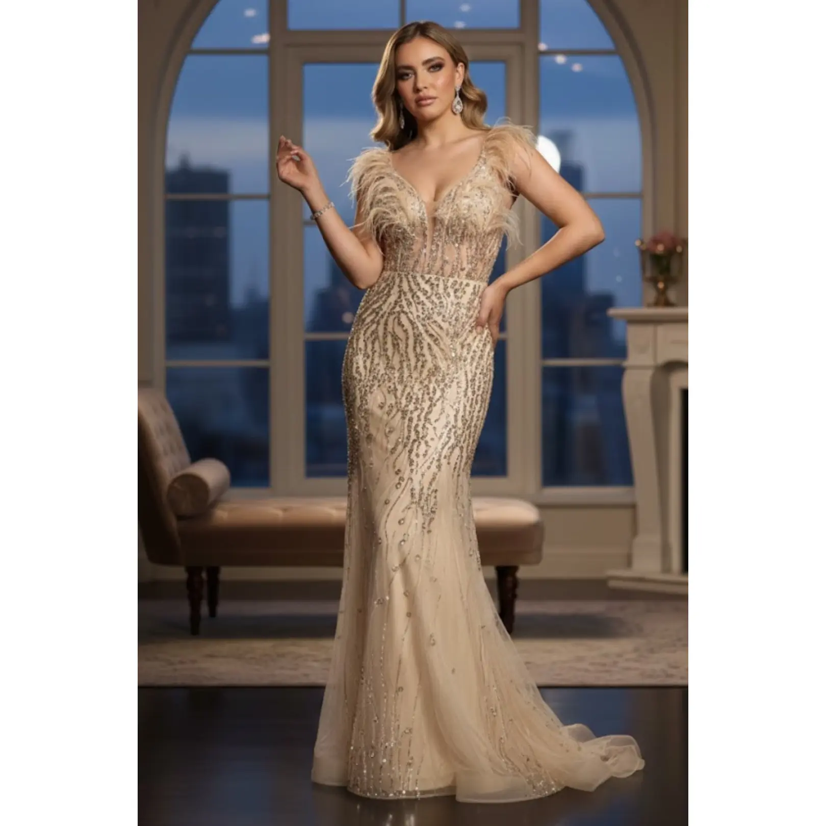 Champagne Wedding Dress Long Bridal Gown and Plus Size
