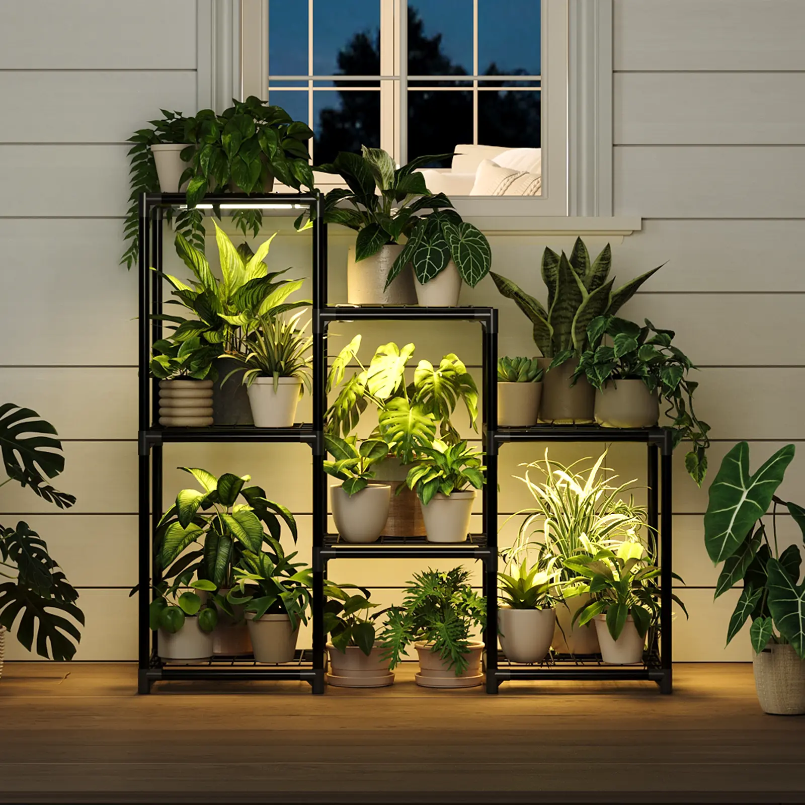 Bamworld Black Metal 3-Tier Pot Plant Stand, Weather Resistant Portable Raised Planter Accessories, Steady-on-Patios Elevated Boxes for Home Decor Gardening Gift, Portable Garden Planters