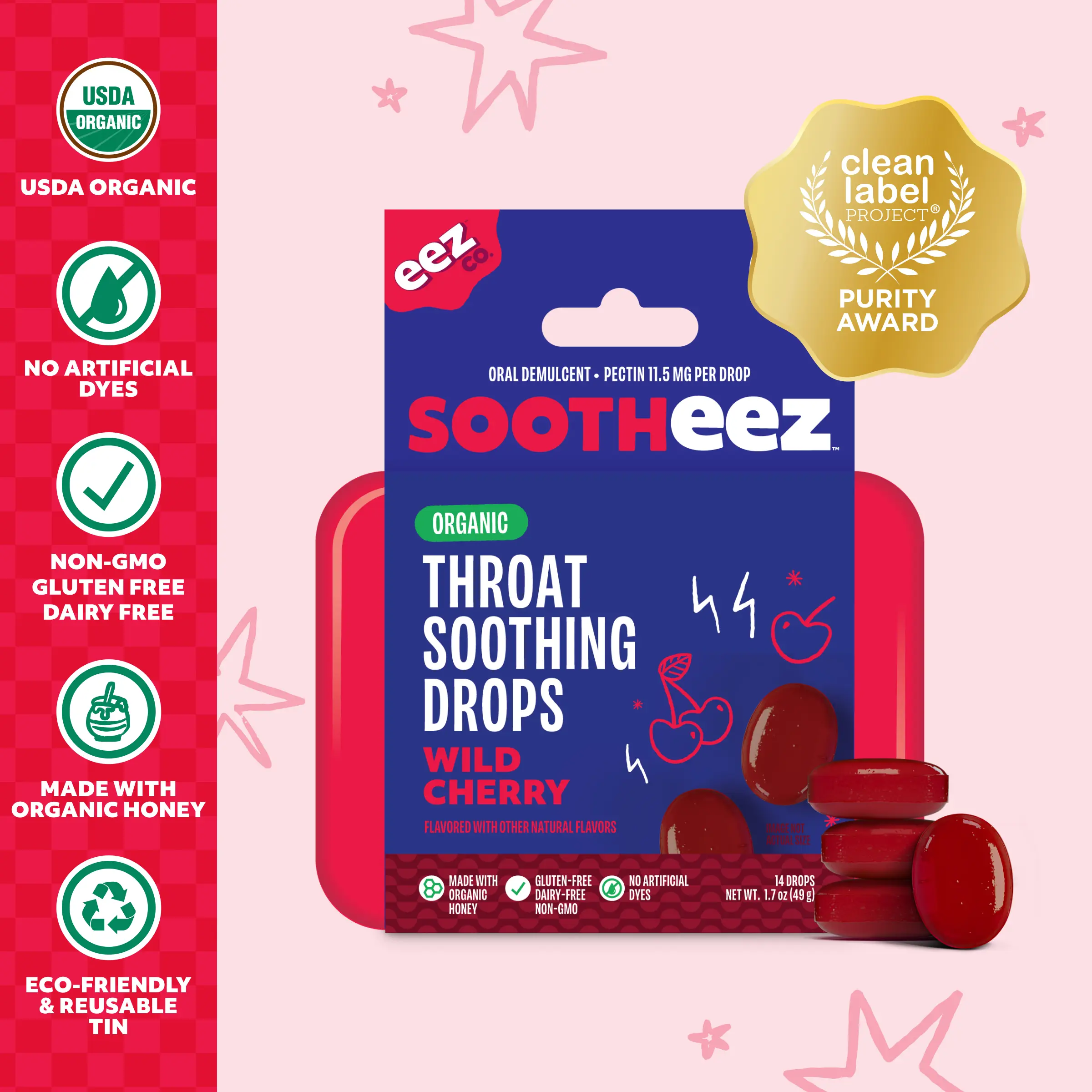 Sootheez by EEZ Co. Organic Throat Soothing Drops - Wild Cherry, Natural Remedies for Adult Cough Relief & Treatment, Healthcare