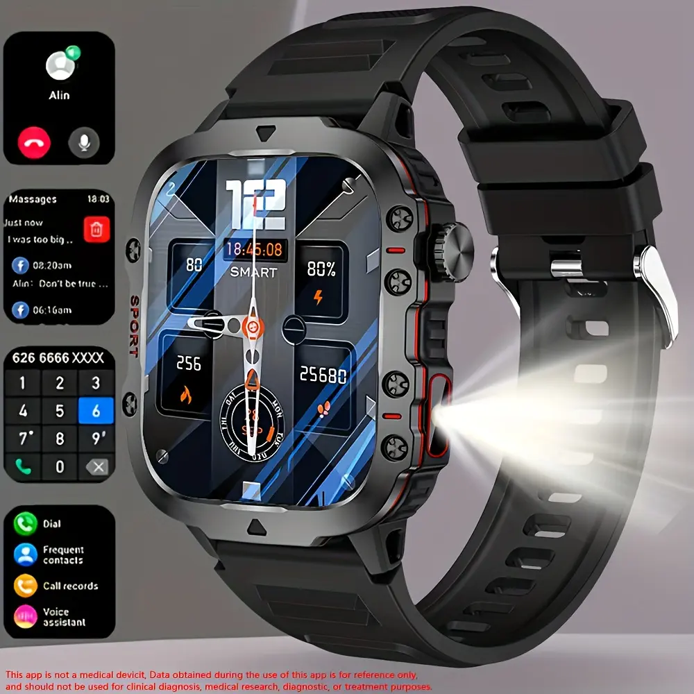 New smart watch for men and women — wireless calling/texting, multiple sports modes, remote camera control, fitness tracker; compatible with iPhone and Android; USB charging; smart connectivity; modern style; clear screen display;  handle