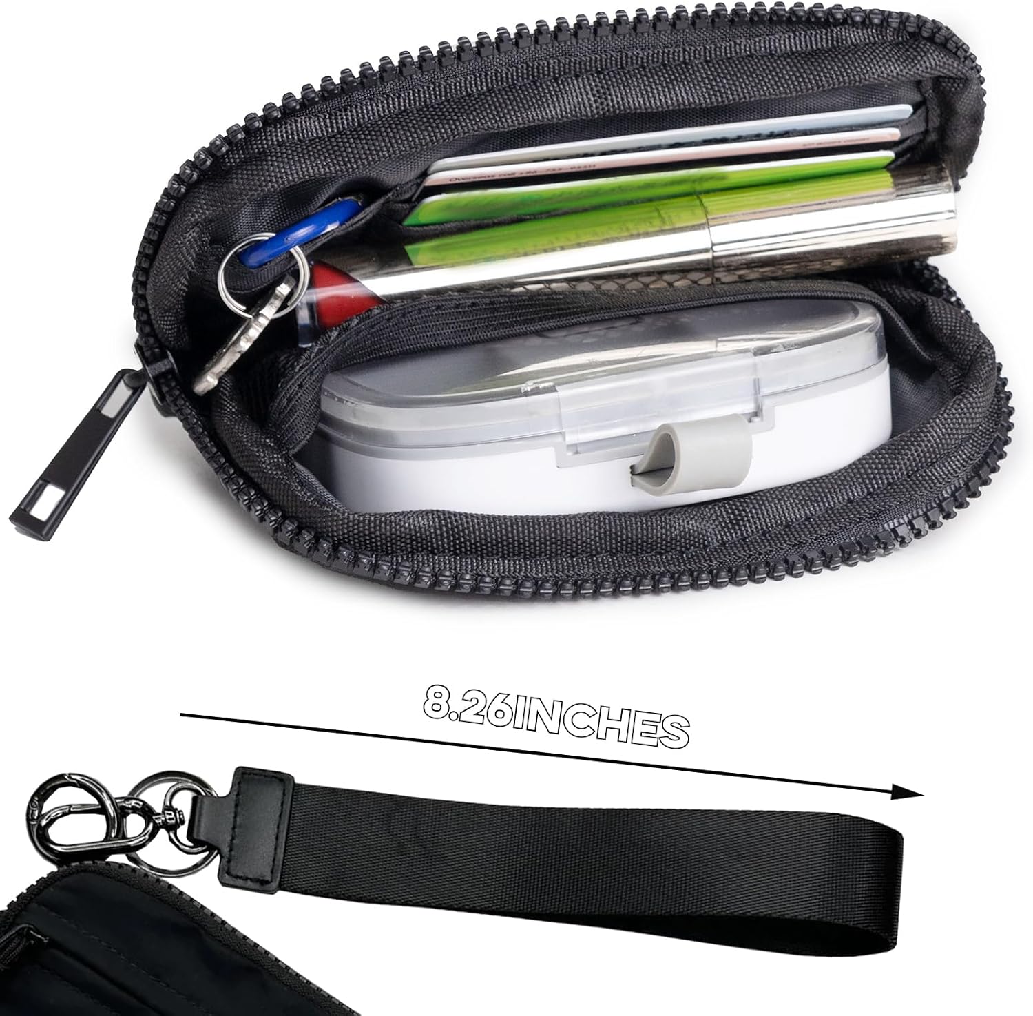 The Iris' Wallet 2nd Gen, 6×3.6" The Iris Pouch Wristlet, Zippered Card Case With Id Window/Hand strap