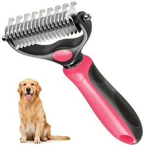 Pet Grooming Rake Double-Sided Deshedding Dematting Tool, Undercoat Rake for Dogs & Cats, Extra-Wide Dog Grooming Brush & Deshedder Comb for Long Hair, Reduces Shedding 95%