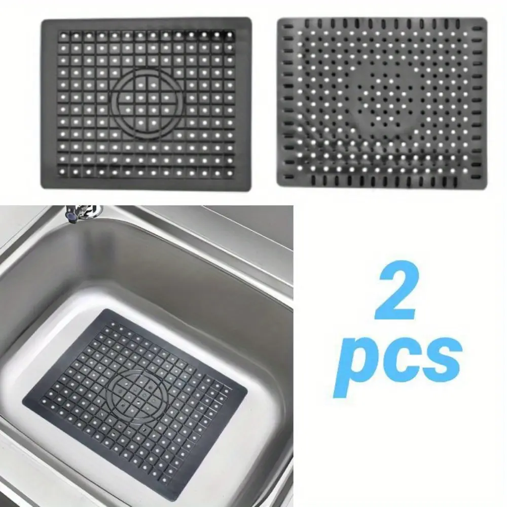 2Pcs 12" x 10" Dish Drying Mat, Black Kitchen Sink Mat, Rectangular Sink Protector Mats for Bottom of Kitchen Sink, Fast Draining Sink Mats Grid