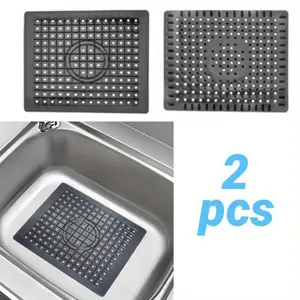 2Pcs 12" x 10" Dish Drying Mat, Black Kitchen Sink Mat, Rectangular Sink Protector Mats for Bottom of Kitchen Sink, Fast Draining Sink Mats Grid