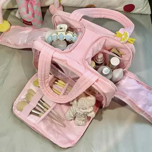 Puffy Travel Toiletry Bag for Women – Large Capacity Makeup Organizer with 4 Compartments, Lightweight Marshmallow Soft Cosmetic Bag, Standing Design for Easy Access back to school makeup bag