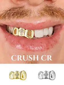 CRUSH CR Genderless Cross Hollow Tooth Cap Grillz, 18K Gold Plated Minimalist Open-Work Design, Hypoallergenic Removable, Perfect for Streetwear Fits, Skate Park Hangouts, Music Festivals Gender-Neutral Fashion Styling, Tarnish-Resistant Comfortable Fit
