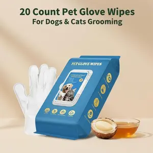 Glove-Style Grooming Wipes for Cats & Dogs — 20-Pack (Disposable | Easily Removes Loose Fur | Gentle & Skin-Friendly | No-Rinse Formula | Ideal for Outdoors | Hypoallergenic | Safe for Face | Designed Specifically for Pet Care | Deodorizing & Fluffing) ti