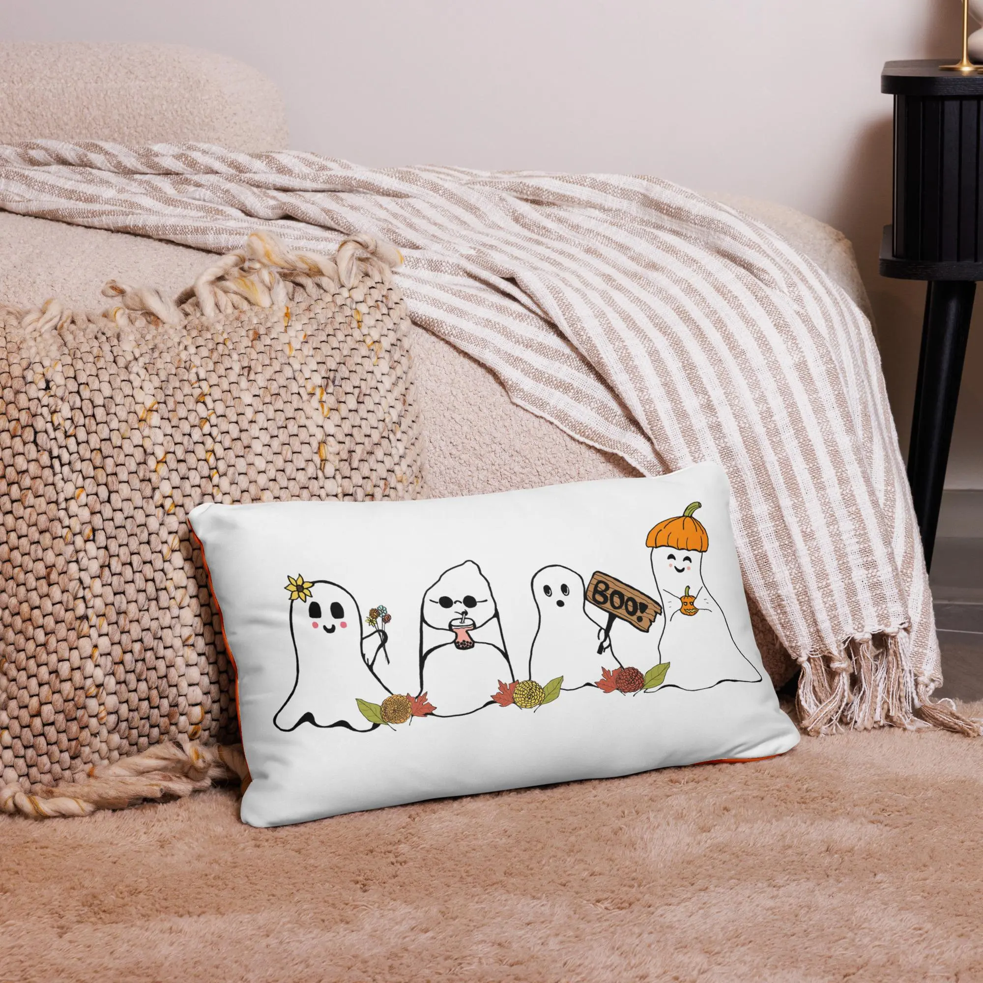 Ghosts Themed Accent Pillow - Soft Plush Polyester Design, Machine Washable, Lightweight, Hidden Zipper, Ideal for Home Decor