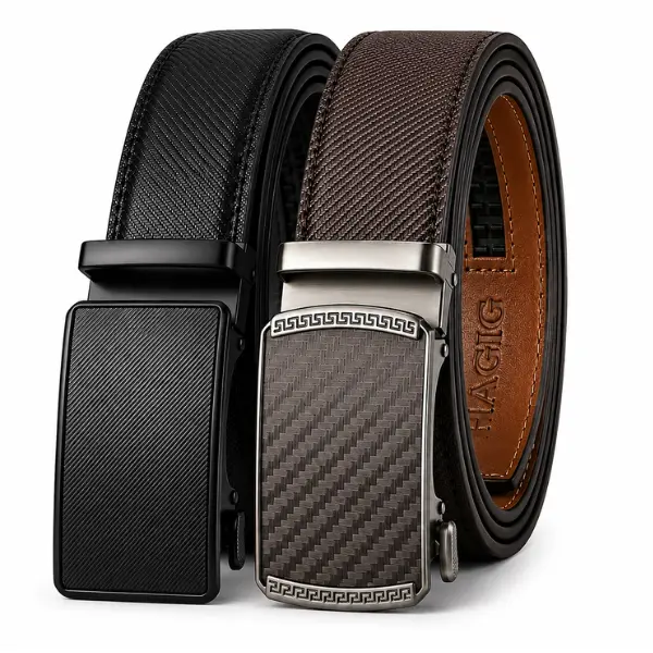 HAGIG Men's Ratchet Belt 2 Pack-Click Leather Belt Adjustable for Men Cut for Perfect Fit
