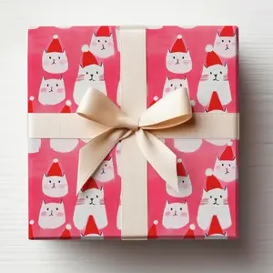 Kitten Wrapping Paper Roll Christmas Cats Wrapping Paper Pink Cats Gift Wrap Roll Holiday Cats Wrapping Paper Cats in Santa Hats Gift Wrap