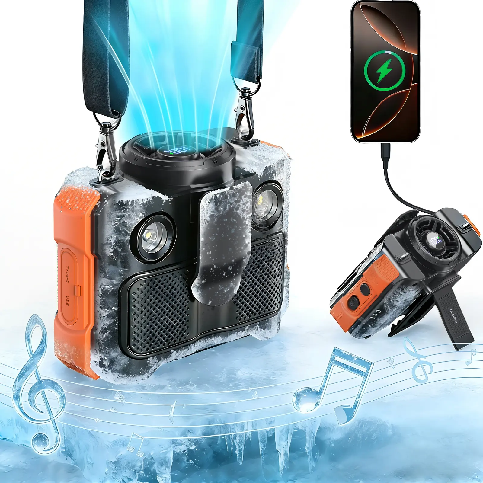 BLAVOR Clip-on Waist Fan - Portable Cooling Fan with Bluetooth Speaker, 8000mAh Batteries, 16000RPM Max Airflow, 4.5-22H Runtime, LED Light, Power Bank, Work Accessories for Outdoor Work, Camping, Hiking, Portable Fan,back to school,back to school haul