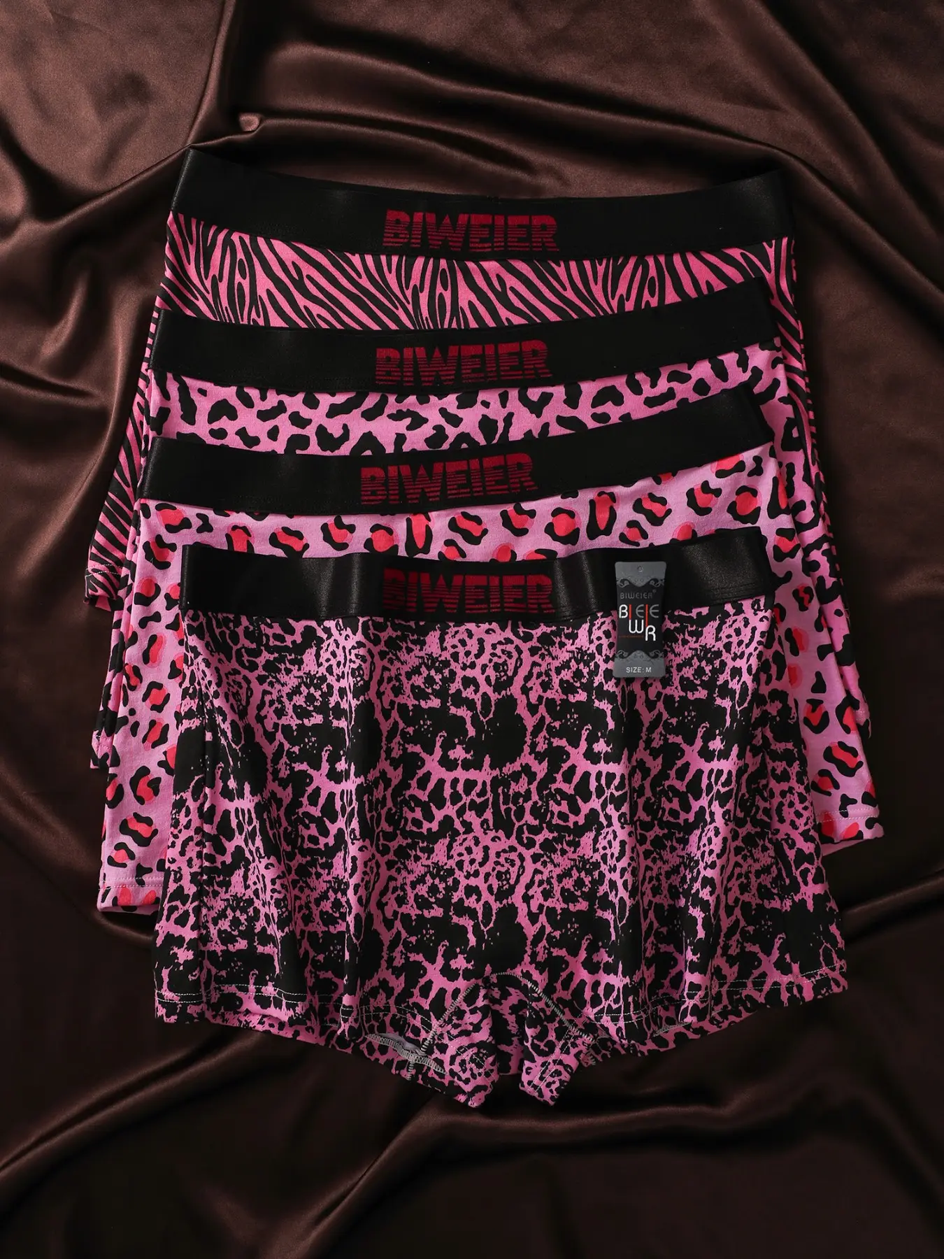 4 Pcs Biweier Women's Sweet Cool Leopard Print Boyshorts, Soft Comfortable Fashion Underwear, Ideal for Casual Wear and Home Use
