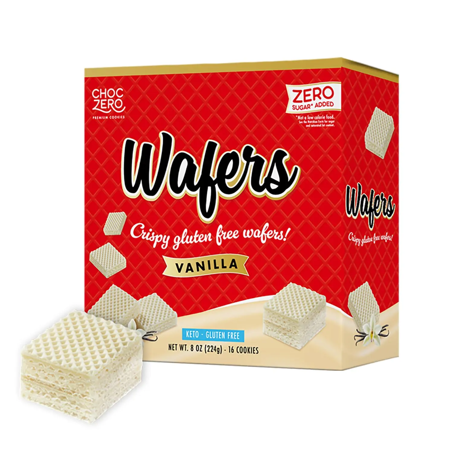 ChocZero Sugar Free Vanilla Wafer Cookies, No Sugar Alcohols, Keto, Gluten Free, High Fiber, 16 Count, 8 oz Box