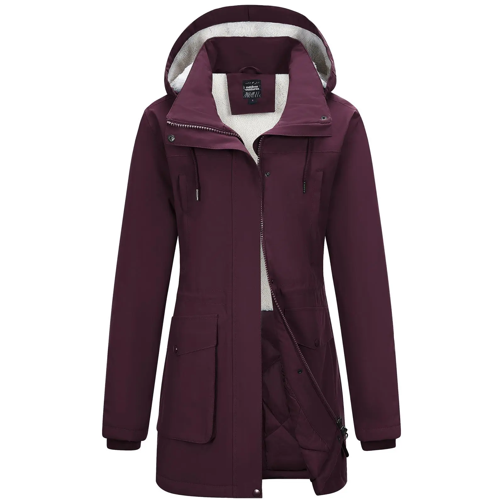 Outdoor Ventures Women's Waterproof Fleece Lined Winter Coat Parka Removable Hood Warm Long Insulated Thicken Puffer Jacket