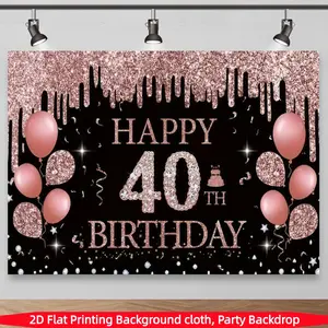 Rose Gold 40th Birthday Party Backdrop Banner, Polyester Fabric, Balloon Decorations, Ideal for Living Room, Bedroom, Office, Home Decoration