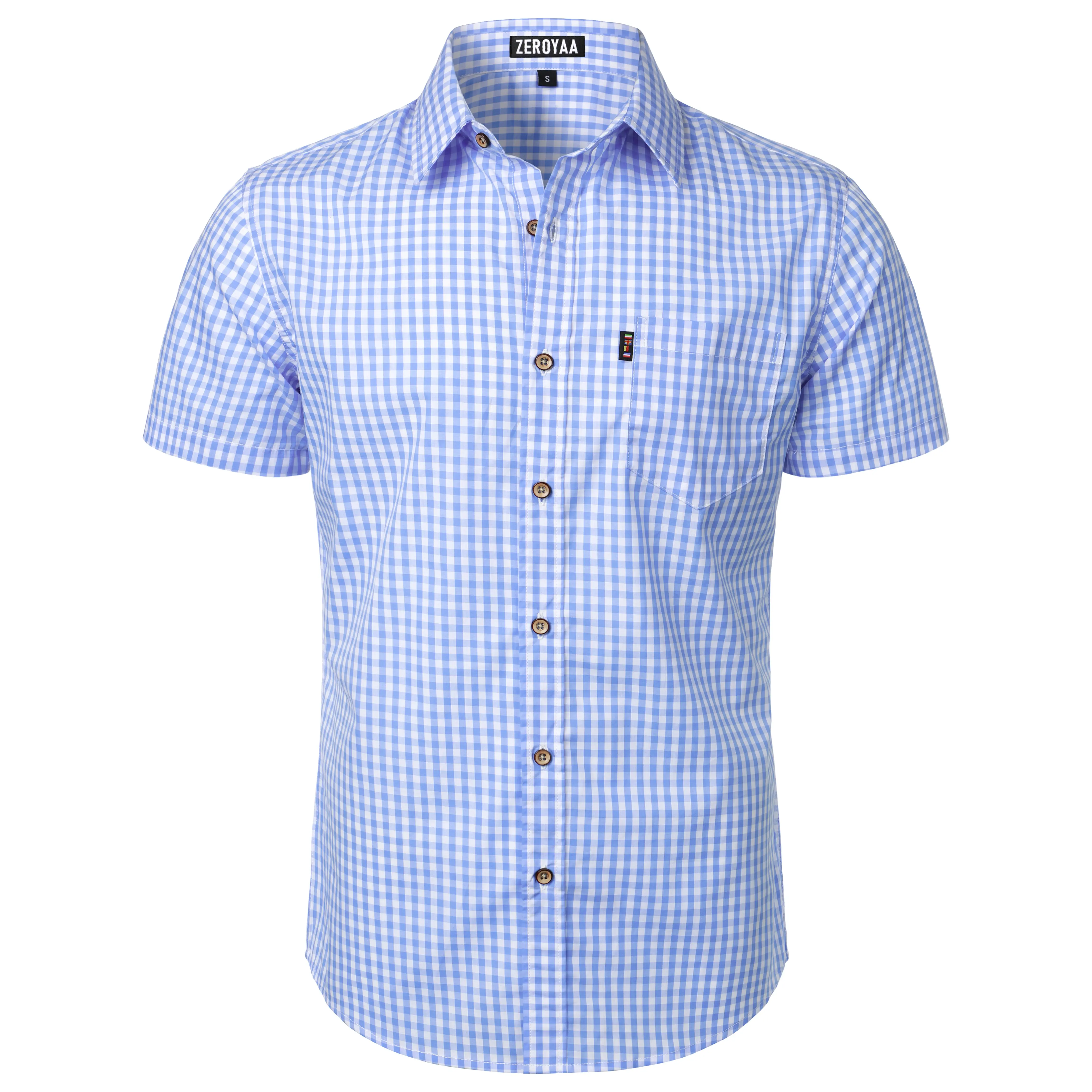 ZEROYAA Men's Casual Plaid Button Down Shirt Cotton Short Sleeve Gingham Dress Shirts Regular Fit with Pocket Strap Christmas,back to school,back to school shopping