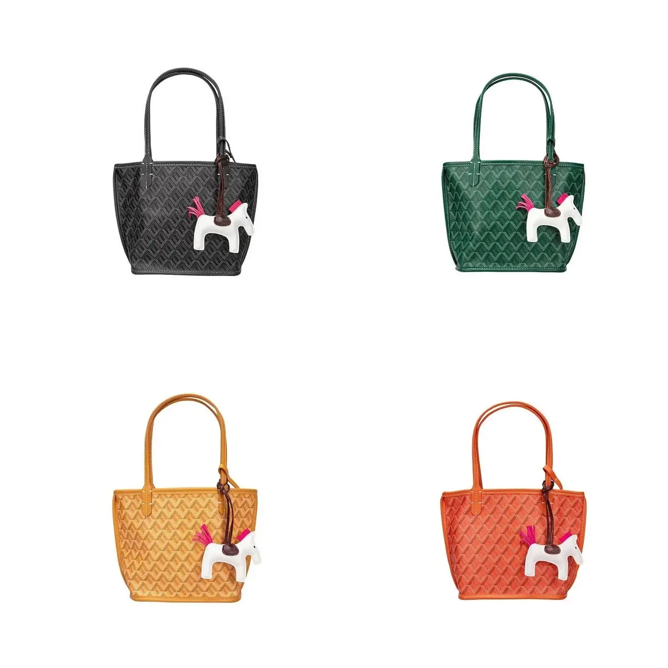 Large Capacity Lightweight Monogram Tote Bag with Horse Charm – Versatile Everyday Shoulder Bag for Women