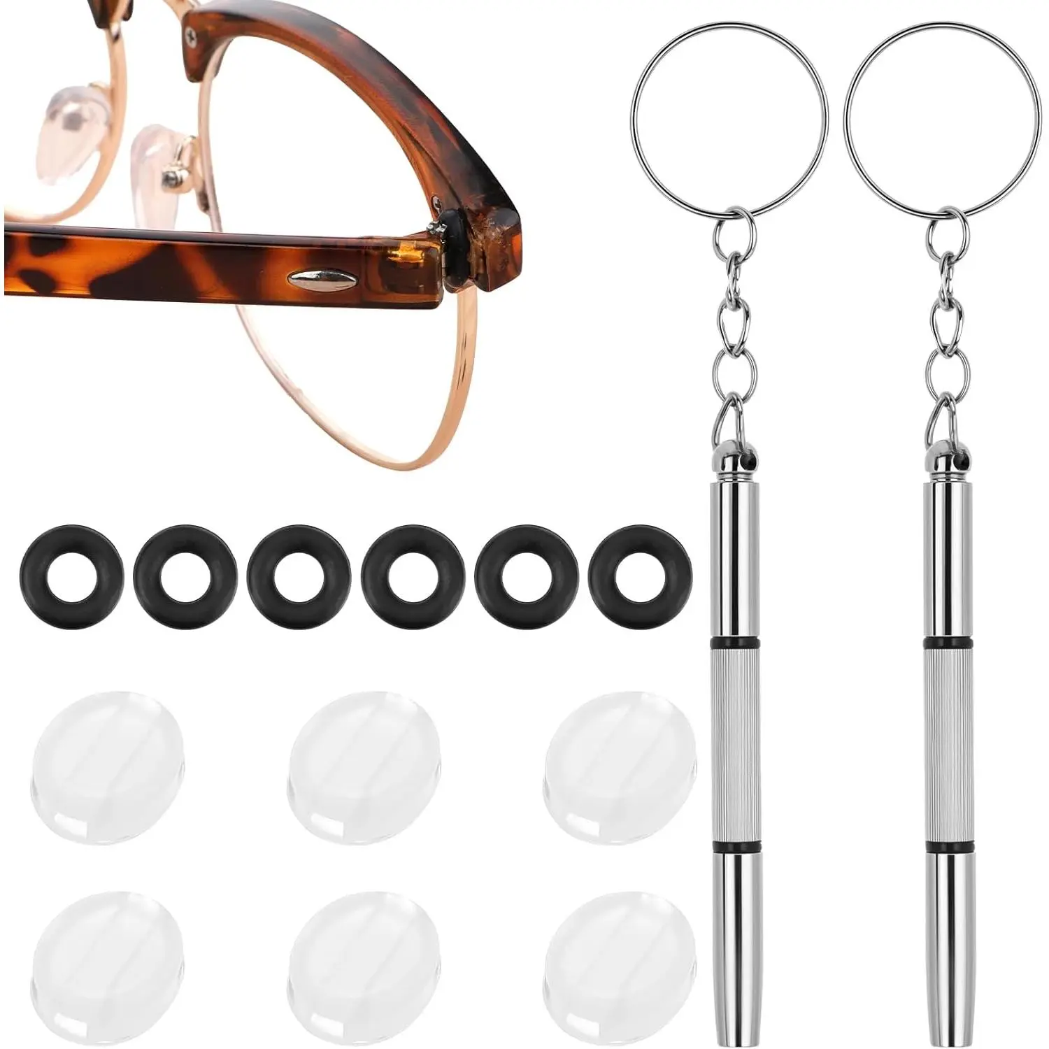Eyeglass Repair Kits 6 Count Hinge Tighteners & 2 Count Temple Grips Retainers for Glasses Frame with 3-in-1 Design Portable Tools for Quick Fix