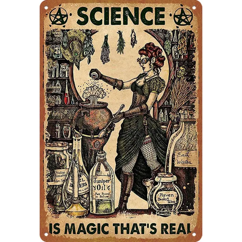 Science Is Magic That's Real Metal Sign Steampunk Science Wall Decor 8 * 12 Inches Poster for Office Living Room Bedroom Home & Gifts