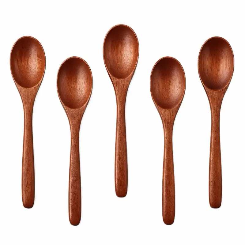 6 Pcs Japanese Style Wooden Spoons Set, 6 Inch Natural Wood Spoons for Coffee, Tea, Soup, Eco Friendly BPA Free