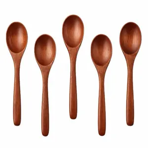 6 Pcs Japanese Style Wooden Spoons Set, 6 Inch Natural Wood Spoons for Coffee, Tea, Soup, Eco Friendly BPA Free