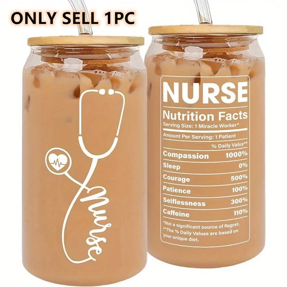 Lady Nurse Gift 16 Oz Reusable Portable Coffee Cup Mug Tumbler Drinkware, Nurse Thank You Gift for Graduation, Valentine and Appreciation, Unique Nurse Gift Set Nutrition Facts Courage Caffeine Compassion Patience
