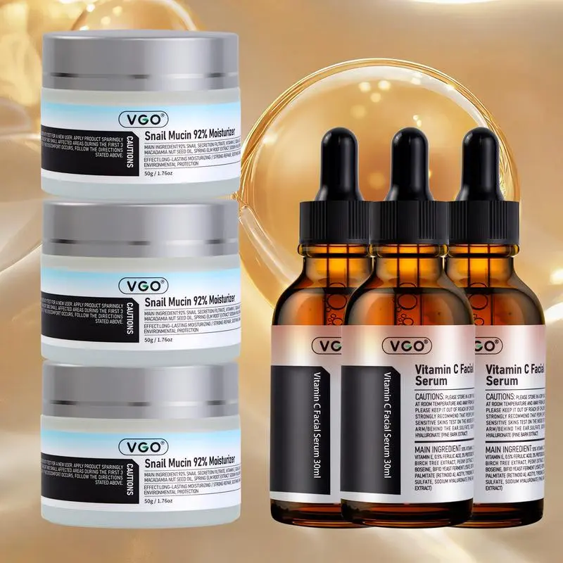 VGO Daily Skincare Set with Vitamin C Facial Serum and Snail Mucin Cream, Lightweight Kit for a Smooth Finish, For All Skin Types, Combo, Hydrating