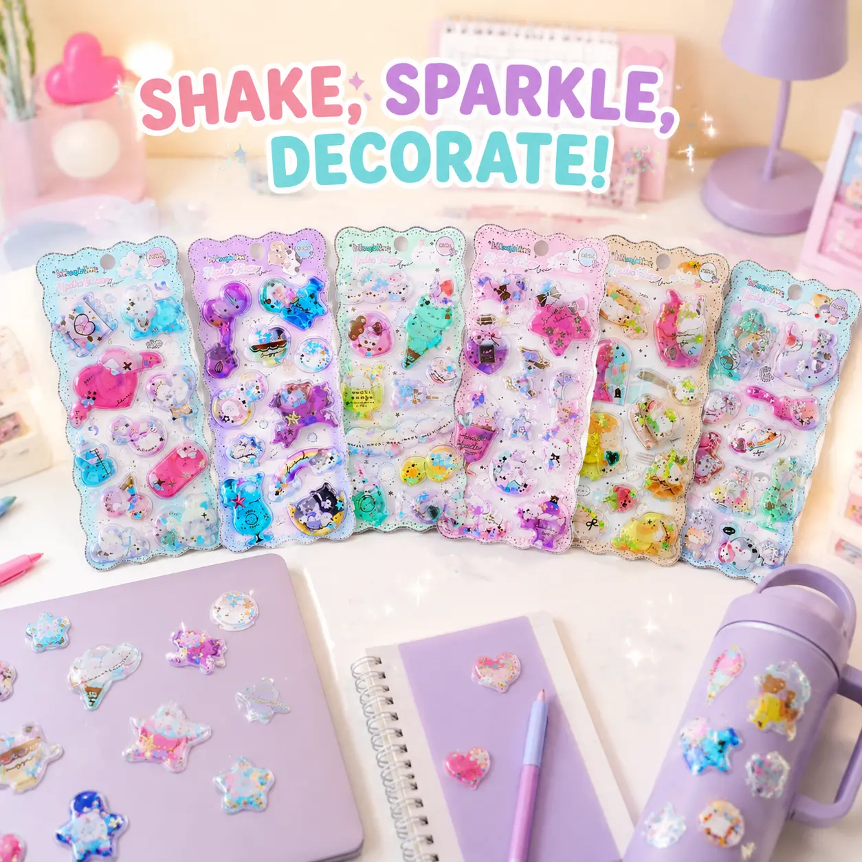 Glow Gem Shaker Stickers, 3D Liquid Glitter Puffy Stickers for DIY Crafts, Phone Case, Planner & Laptop Decor