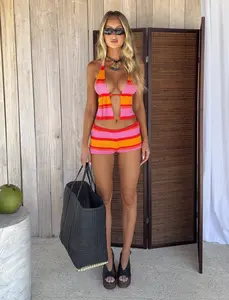 EVERLY KNIT SHORT - SUNSET TROPICAL STRIPE