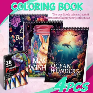 36 Premium Colored Pencils & Coloring Books Set, Spiral Binding, Ocean World & Butterfly Themes, Stress Relief Art Kit, Ideal for Beginners & Professionals, Artistic Expression, Diverse Scenery, Creativity, Art Supplies Kit, Art Crafting Kit