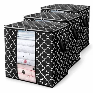 3-Piece 100L Storage Carrying Bag, Space Saver Bedding & Clothes Quilt Organizer with Reinforced Handles, Transparent Window, Sturdy Zipper, Foldable Laundry Shoe Sorting Container, Laundry Shoe Bag