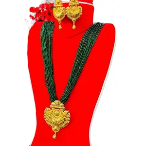 Hydro crystal potey in gold plated pendant with ear jhumka