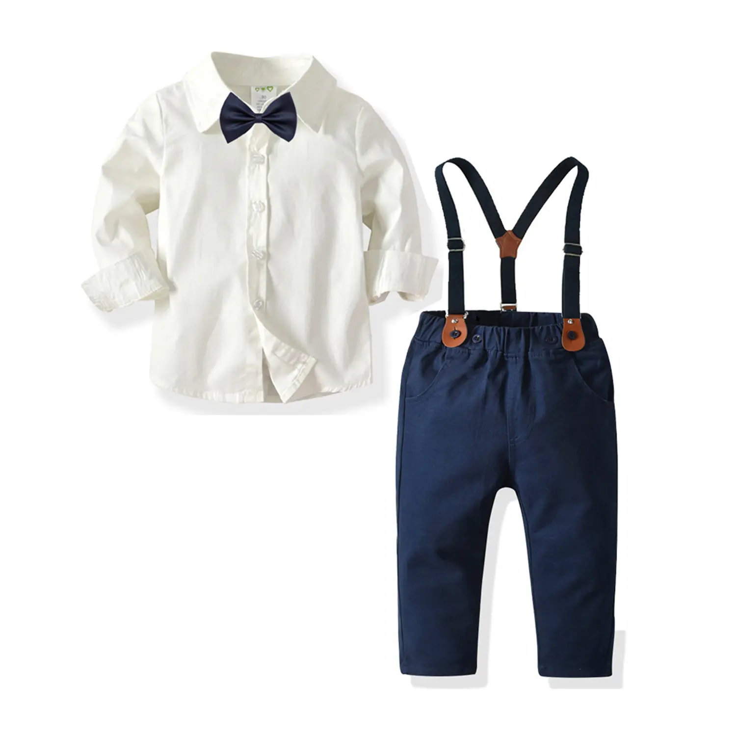 Boys' 5-Piece Formal Toddler Tuxedo Set - Cotton Blend, 70% Cotton Long Sleeve Dress Shirt, Adjustable Suspender, Pants with Functional Pockets, Gentleman Look for Wedding, Party