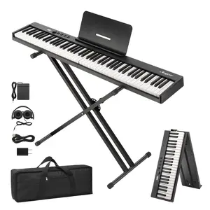 88 Key Foldable Portable Piano – Compact Full-Size Electronic Keyboard with Bluetooth, Rechargeable Battery, Bluetooth MIDI, Headphones & Piano Bag for Kids and Beginners