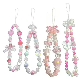4 count Cute Phone Charms - Beaded Strap Aesthetic Y2K Cell  - Bear Butterfly Heart Cool Charm for Bag, Airpods, Camera Pendants Decor